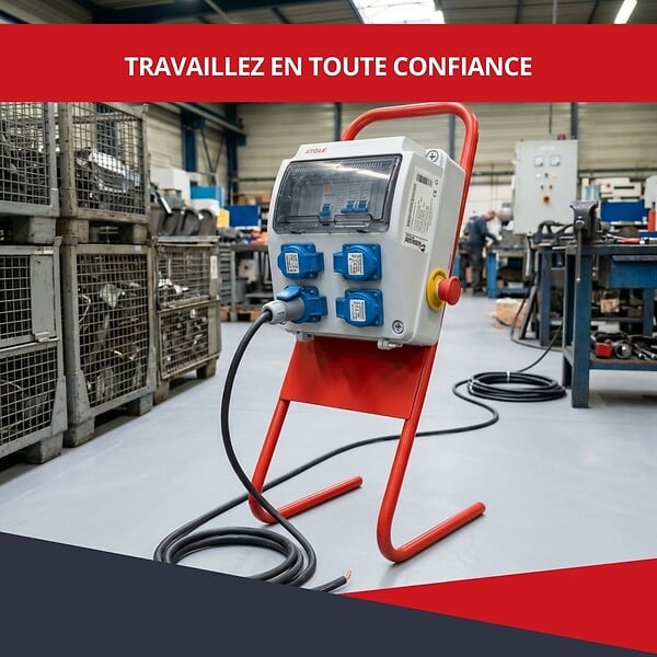 ATOLE - Support pour coffret électrique de chantier – ATOLE – Compatible Monophasé & Triphasé – Socle Métallique 635 x 265 mm - large