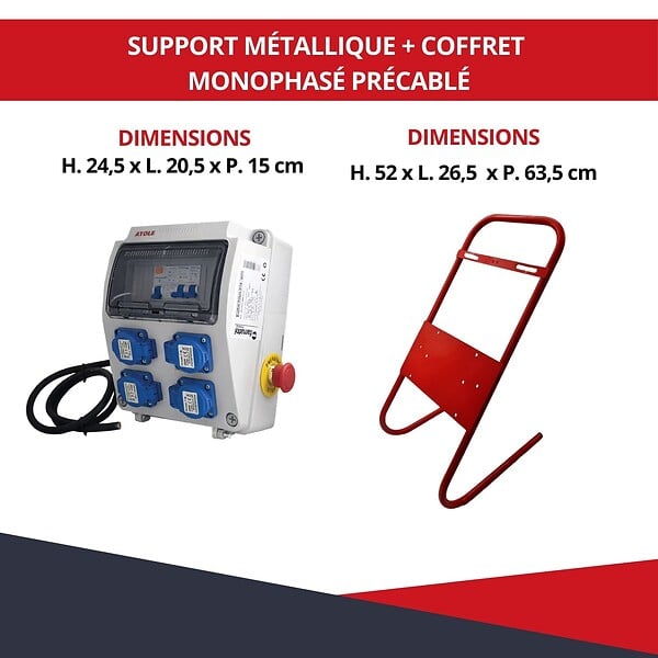 ATOLE - Coffret de Chantier précablé 16A Monophasé avec support en métal - 9 modules – Coffret Électrique, protection différentielle, arrêt d'urgence ATOLE - large