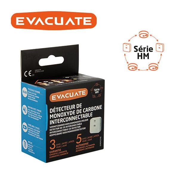 EVACUATE - EVACUATE Détecteur de CO interconnectable - Jusqu'à 40 appareils interconnectables - large