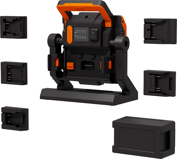 BATILEC - Projecteur de chantier 4000 lm + 5 adaptateurs 18-20V Compatible pour batterie Black & Decker, Bosch, Dewalt, Makita, Metabo, Milwaukee et Stanley - IP65 - large