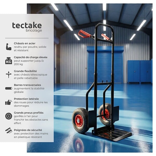 TECTAKE - Diable pliable 200 kg noir - large