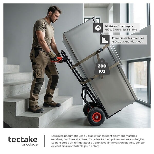 TECTAKE - Diable pliable 200 kg noir - large