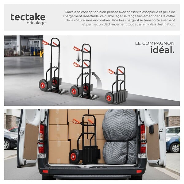TECTAKE - Diable pliable 200 kg noir - large
