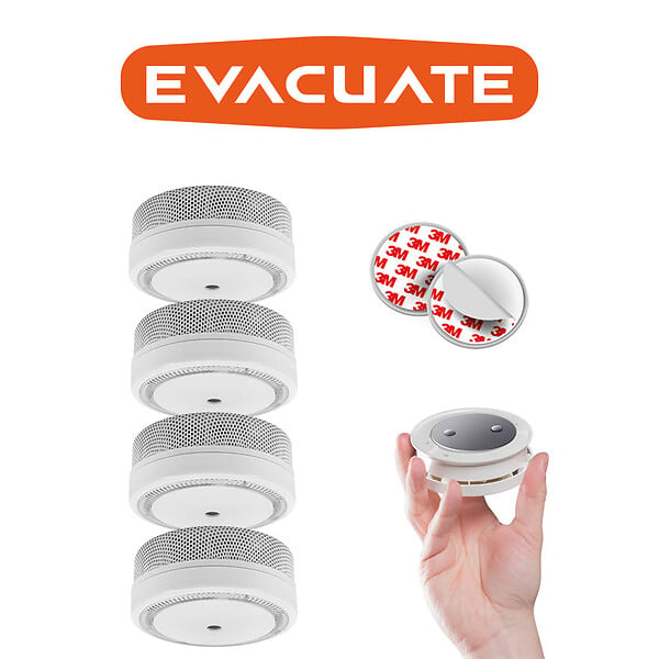 EVACUATE - Lot de 4 mini détecteurs de fumée avec supports de fixation aimantés-EVACUATE - large