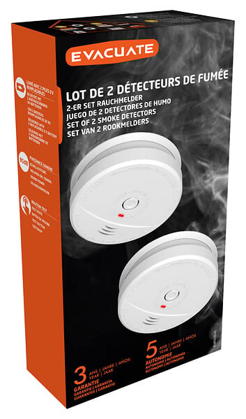 EVACUATE - EVACUATE Lot de 2 détecteurs de fumée NF autonomie 5 ans - large