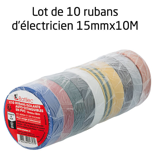 HELLERMANNTYTON - BATILEC Lot de 10 rubans isolants électriques 15mm x 10m panachés - large