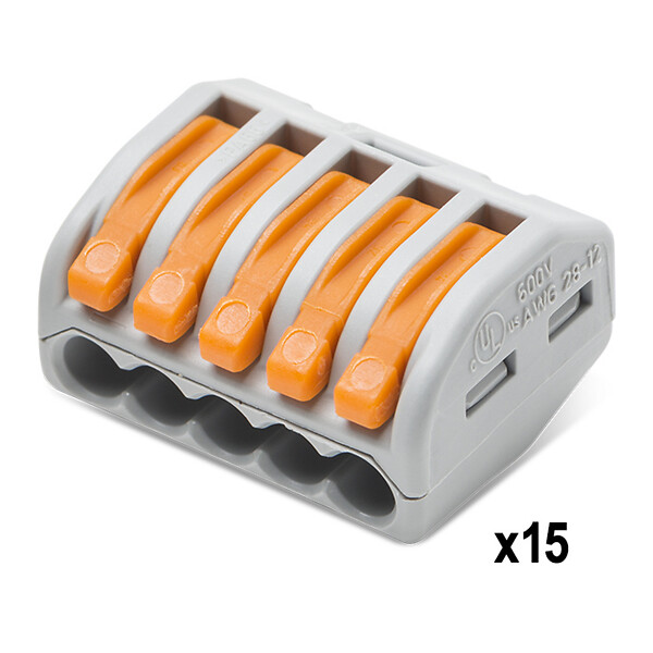 WAGO - Sachet de 15 bornes de connexion automatique 5 entrées S222 - large