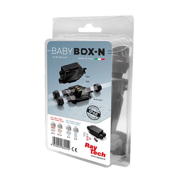 RAYTECH - Boîte de jonction Babybox3 95x110xh 43 mm  + connecteur + 4 presses étoupes - large