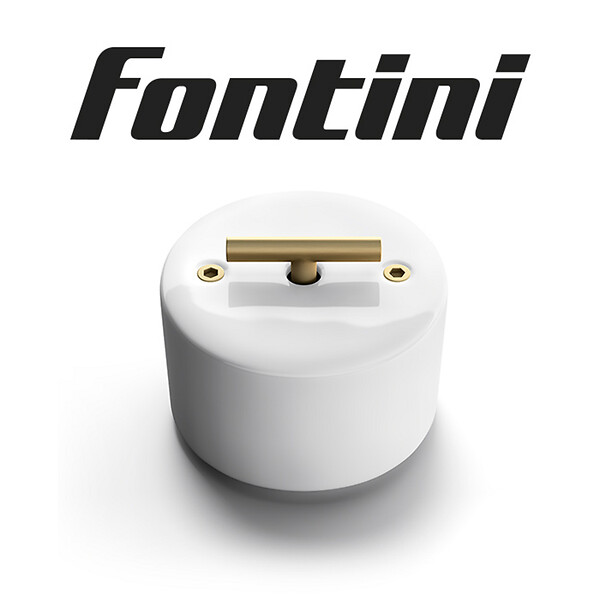 FONTINI - FONTINI Poussoir rotatif métal laiton doré satiné porcelaine blanche DO - large