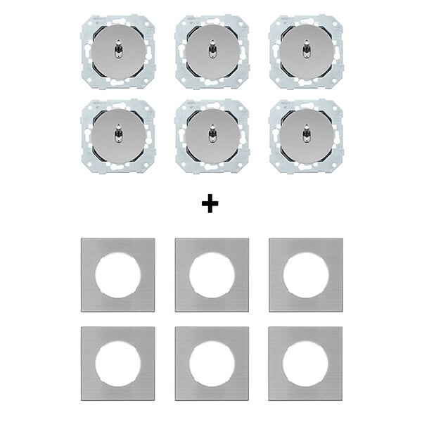 FONTINI - 6 va-et-vient ALU GLOSSY DOM + 6 plaques simples métallisées gris - large
