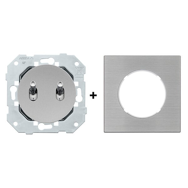 FONTINI - FONTINI Double bouton poussoir ALU manette chrome DOM et plaque simple métallisée gris - large