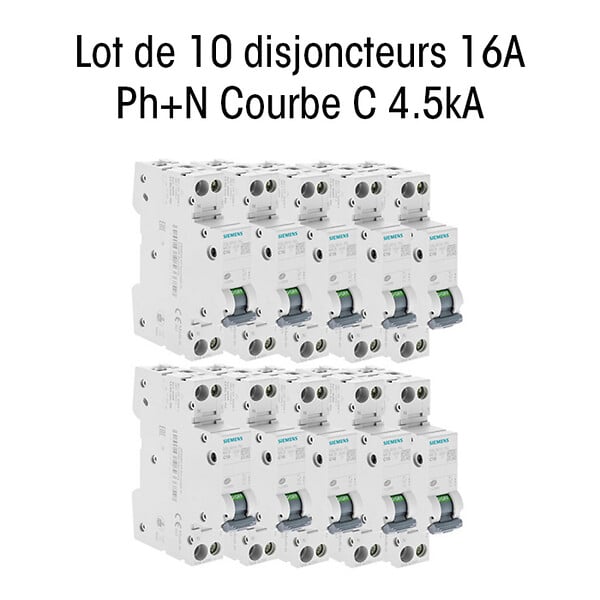 SIEMENS - Lot de 10 Disjoncteurs électriques phase + neutre 16A-SIEMENS - large