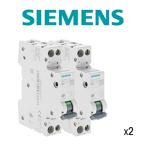 SIEMENS - Lot de 2 Disjoncteurs électriques phase + neutre 20A-SIEMENS - large