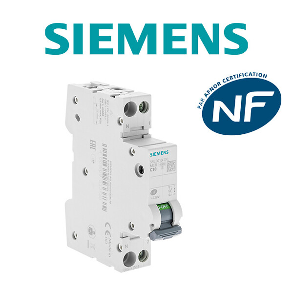 SIEMENS - Disjoncteur 10A Ph+N courbe C 4.5kA 230V-SIEMENS - large