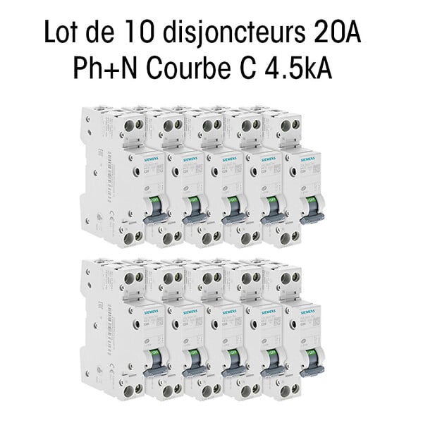 SIEMENS - Lot de 10 Disjoncteurs électriques phase + neutre 20A-SIEMENS - large