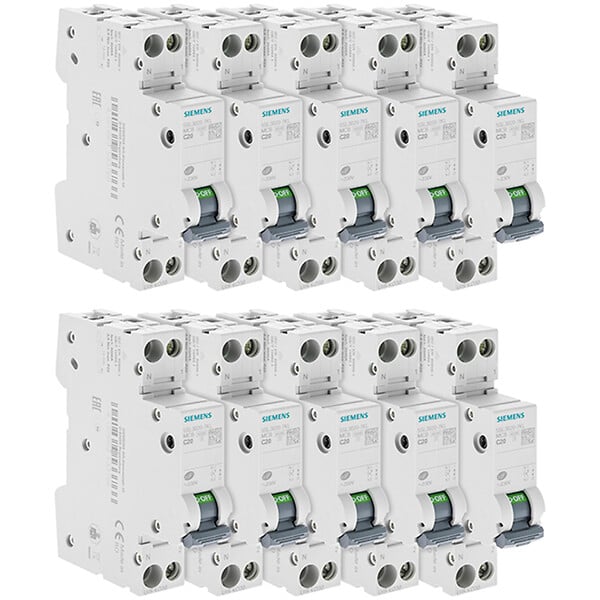 SIEMENS - Lot de 10 Disjoncteurs électriques phase + neutre 20A-SIEMENS - large