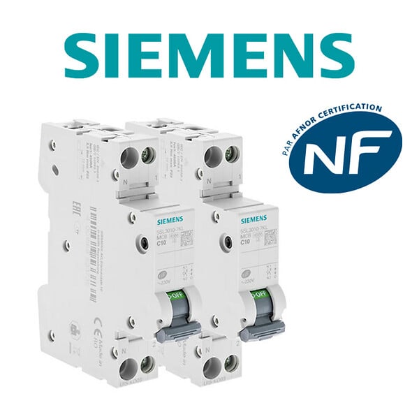 SIEMENS - Lot de 2 Disjoncteurs électriques phase + neutre 10A-SIEMENS - large