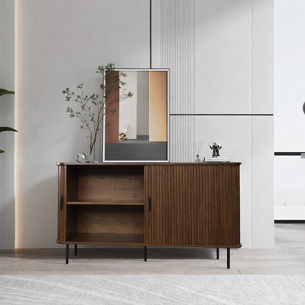 CONCEPT USINE - Buffet en bois cannelé à portes coulissantes 140cm SEMARANG $ - large
