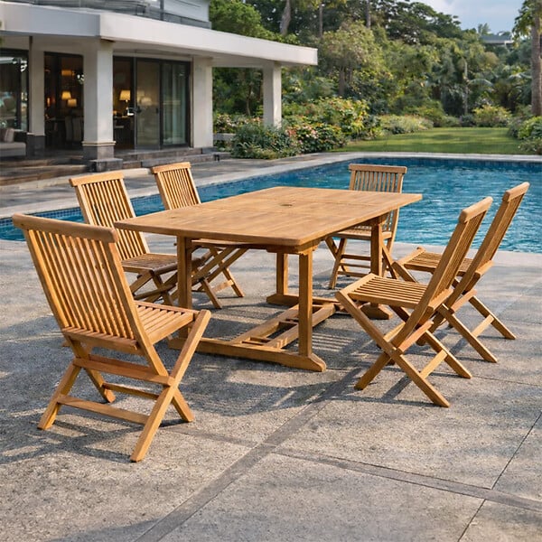 CONCEPT USINE - Table de jardin rectangulaire et 6 chaises en teck KAJANG $ - large
