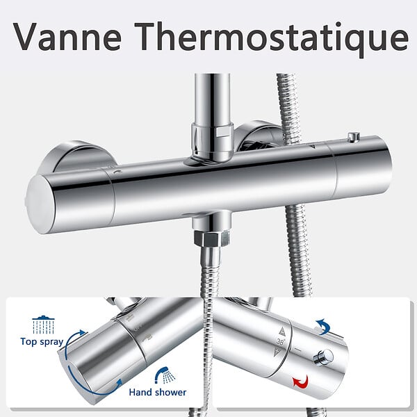 AICA SANITAIRE - Colonne de douche thermostatique-Chrome-Laiton&Inox - large