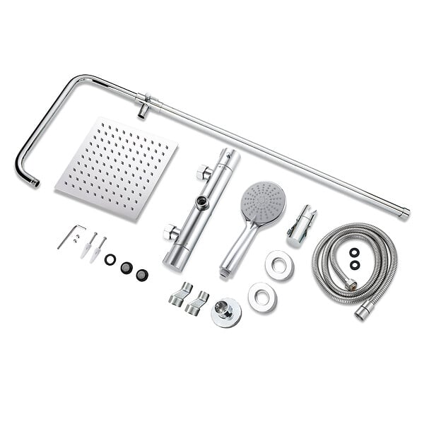 AICA SANITAIRE - AICA Colonne de douche thermostatique chromée, avec douche de tête carrée, ensemble de douche en acier inoxydable, douchette à main réglable en différents modes - large