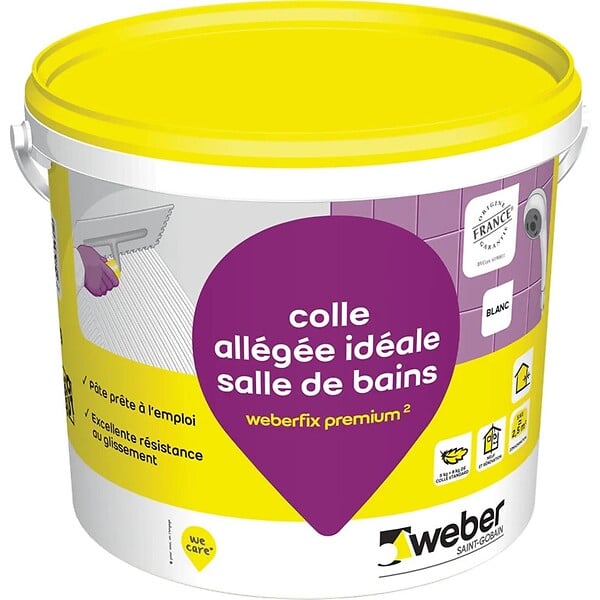 WEBER - Colle à carrelage en pâte allégée spéciale salle de bain WEBERFIX PREMIUM ² - Seau 2kg - large