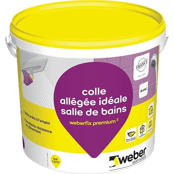 WEBER - Colle à carrelage en pâte allégée spéciale salle de bain WEBERFIX PREMIUM ² - Seau 2kg - large