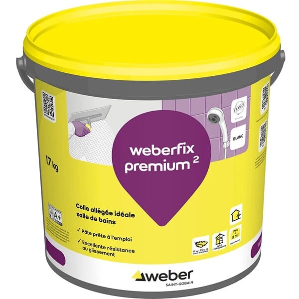 WEBER - Colle à carrelage en pâte allégée spéciale salle de bain WEBERFIX PREMIUM ² - Seau 2kg - large
