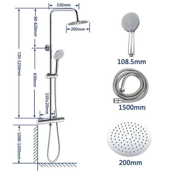 AICA SANITAIRE - AICA Colonne de douche thermostatique, avec mitigeur thermostatique - large