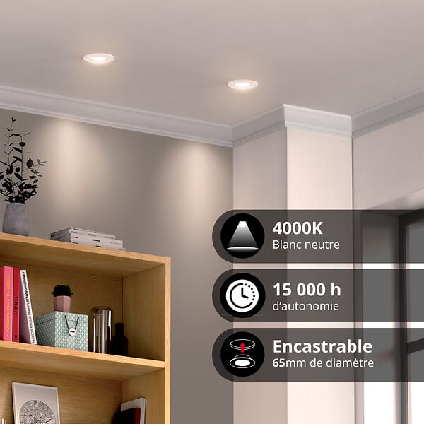 XANLITE - Lot de 5 spots LED encastrables blancs plastique 4W - large