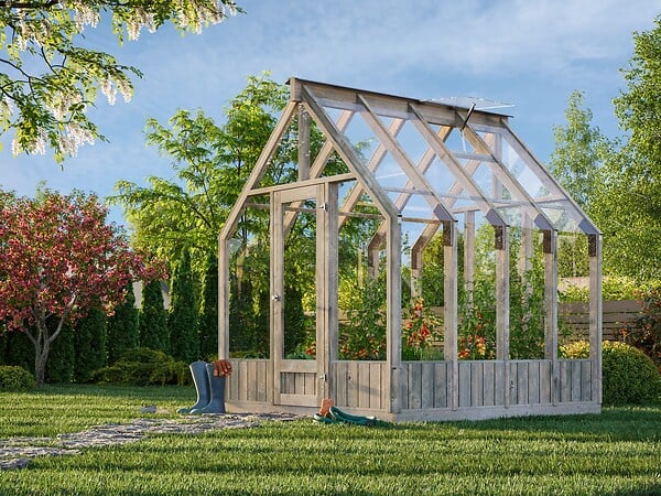 PALMAKO - Serre de jardin Emilia en bois autoclave gris et verre trempé - Palmako - 8,4 m² - large