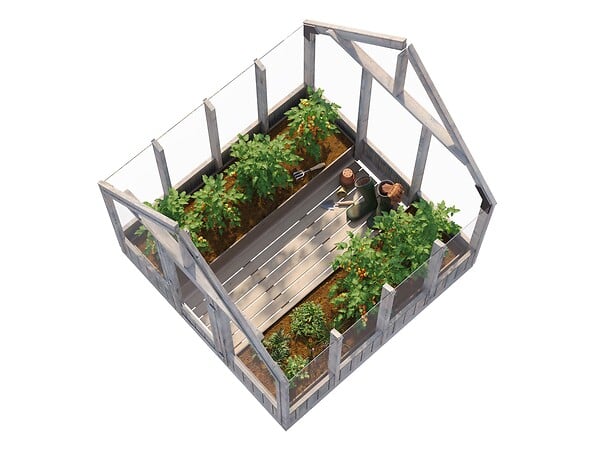 PALMAKO - Serre de jardin Emilia en bois autoclave gris et verre trempé - Palmako - 8,4 m² - large