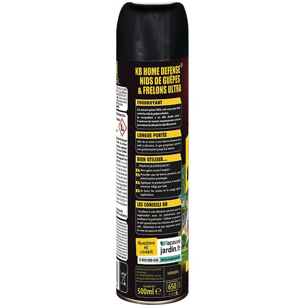 KB HOME DEFENSE - Insecticide aérosol nids guêpes frelons - 500ml - Portée 6m - large