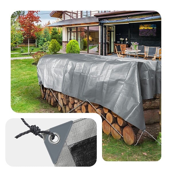 VOUNOT - Bâche de Protection en Polyéthylène resistant et impermeable 180g/m² gris et noir 6x8m - large