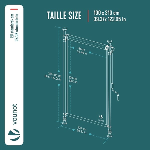 VOUNOT - Store vertical sans percage extensible exterieur 100x310cm polyester anthracite - large