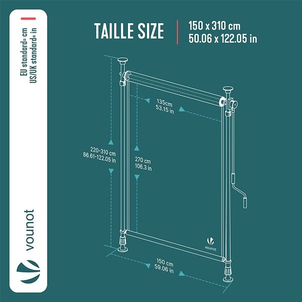 VOUNOT - Store vertical sans percage extensible exterieur 150x310cm polyester anthracite - large