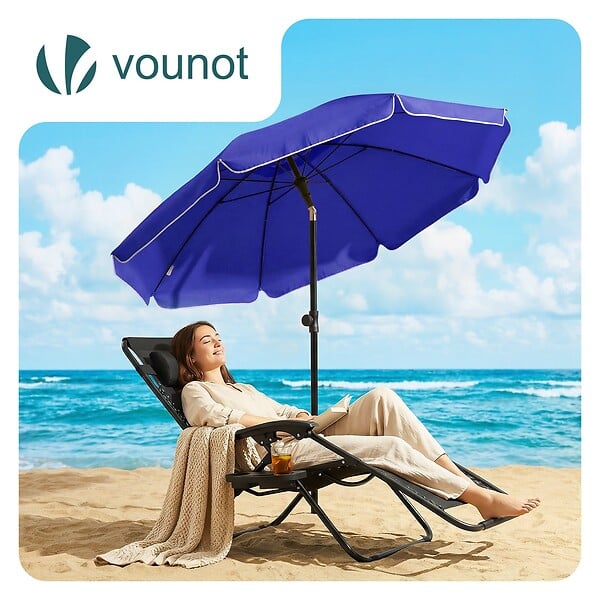 VOUNOT - Parasol de jardin 2m avec ancrage sol et sac de transport Bleu - large