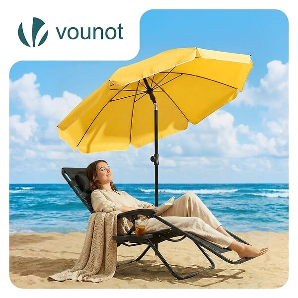 VOUNOT - Parasol de jardin 2m avec ancrage sol et sac de transport Jaune - large