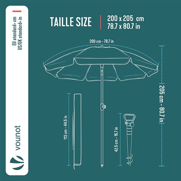 VOUNOT - Parasol de jardin 2m avec ancrage sol et sac de transport Jaune - large