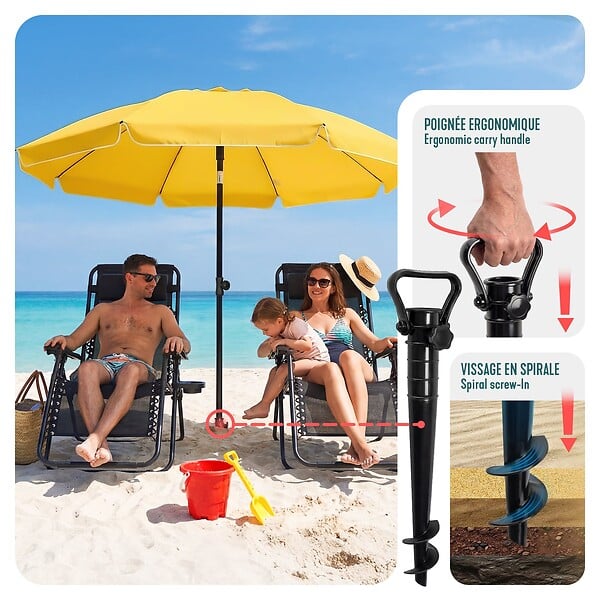 VOUNOT - Parasol de jardin 2m avec ancrage sol et sac de transport Jaune - large