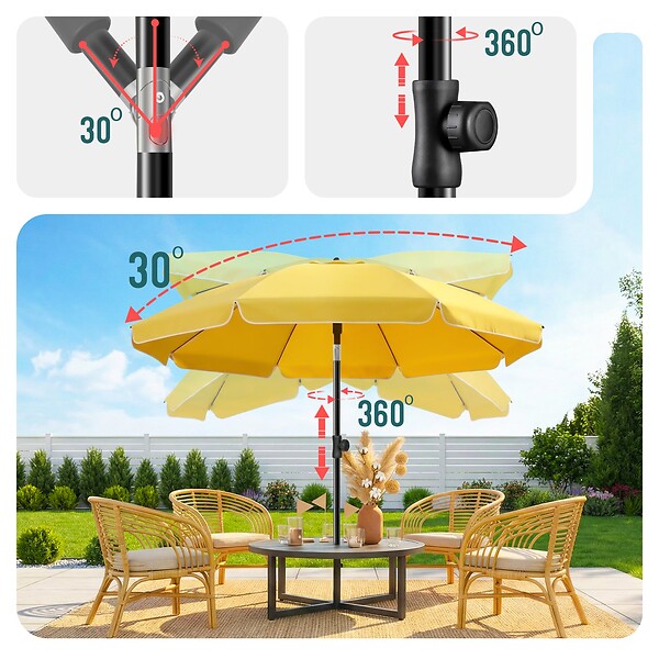 VOUNOT - Parasol de jardin 2m avec ancrage sol et sac de transport Jaune - large