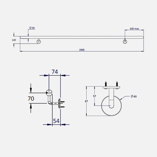 KORDO - Kit main courante aluminium subblimation bois avec supports de fixation 2 m, Opalu Kordo - large