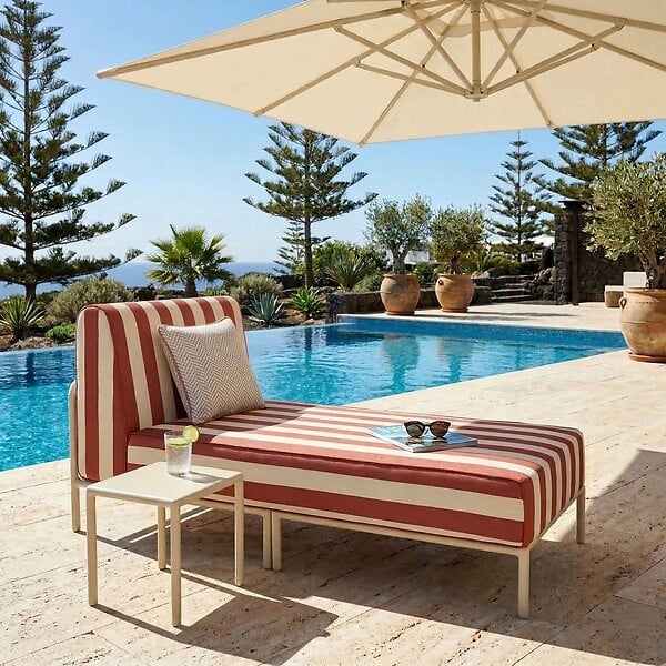OVIALA - Méridienne rayée pour salon de jardin modulable en tissu terracotta - Patio - large