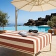 OVIALA - Pouf rayé pour salon de jardin modulable en tissu terracotta - Patio - vignette
