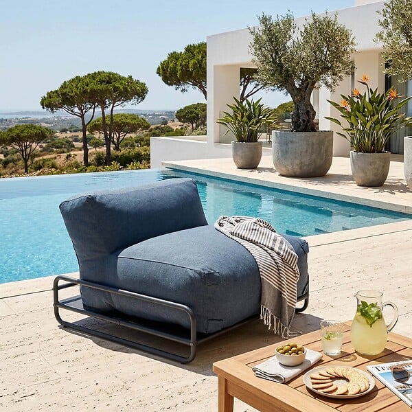 OVIALA - Chauffeuse pour salon de jardin modulable avec structure bleu pacific - Mixi - large