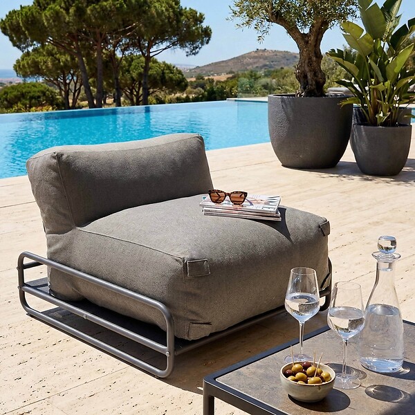 OVIALA - Chauffeuse pour salon de jardin modulable avec structure gris - Mixi - large