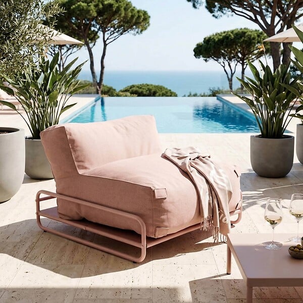 OVIALA - Chauffeuse pour salon de jardin modulable avec structure rose poudré - Mixi - large