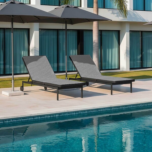 OVIALA - Lot de 2 coussins pour bain de soleil 186 x 53 cm polyester noir - Tikal - large
