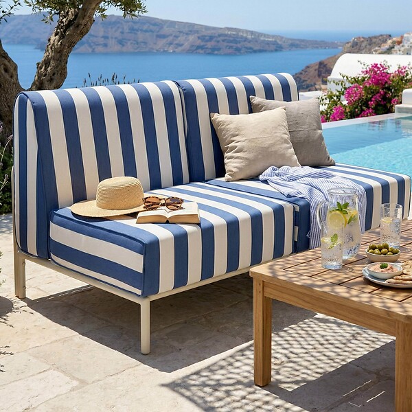 OVIALA - Salon de jardin bas modulable rayé 2 places bleu pacific - Patio - large