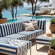 OVIALA - Salon de jardin bas modulable rayé 5 places bleu pacific - Patio - vignette